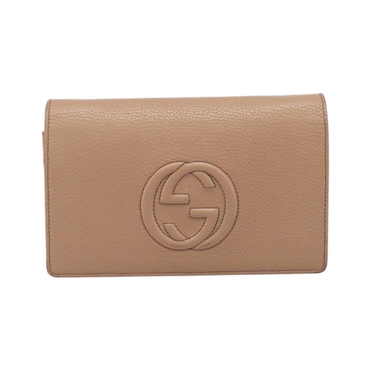 Gucci Soho Wallet on Chain Leather, Beige, Leather, Shoulder Bag