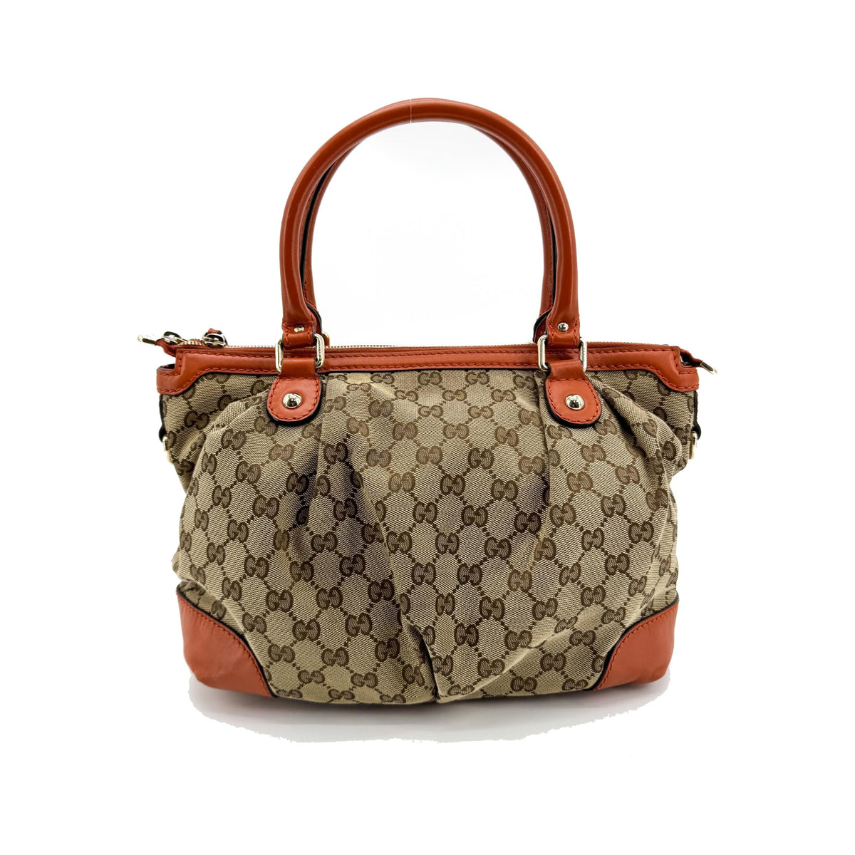 Gucci Sukey Top Handle Satchel GG Canvas with Leather, Brown, Canvas, Handbag