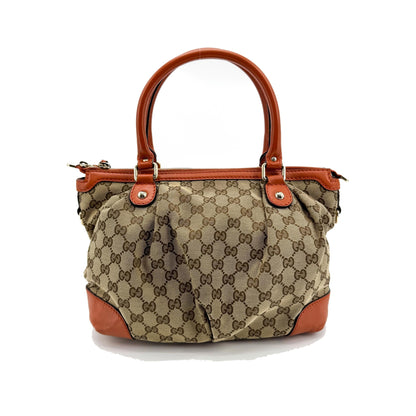 Gucci Sukey Top Handle Satchel GG Canvas with Leather, Brown, Canvas, Handbag