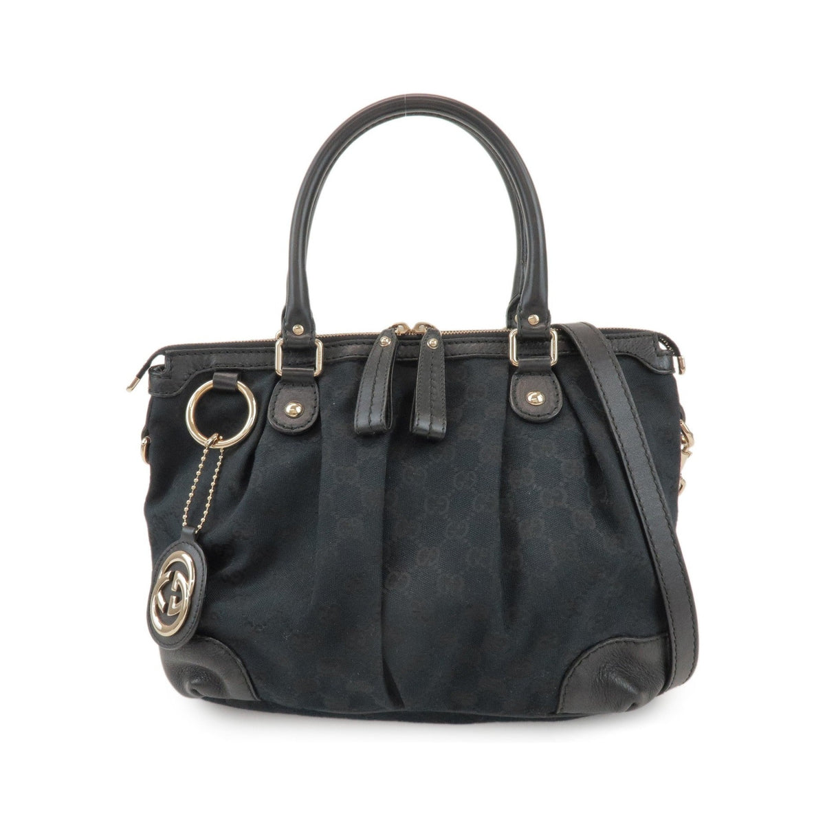 Gucci Sukey Top Handle Satchel GG Canvas with Leather, Black, Canvas, Handbag
