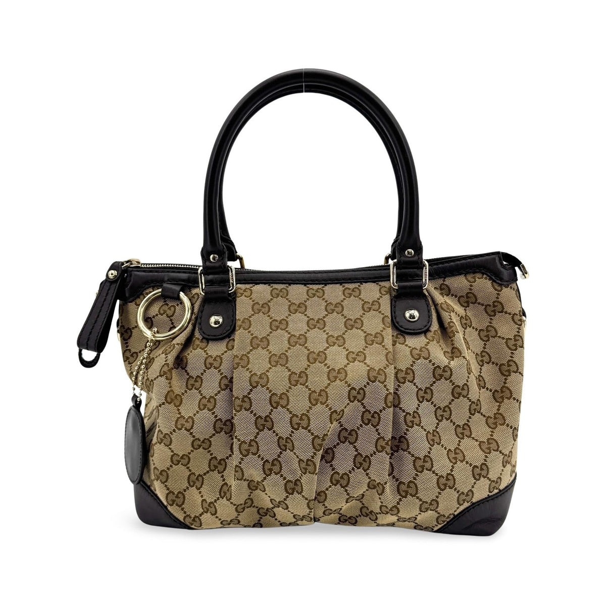 Gucci Sukey Top Handle Satchel GG Canvas with Leather, Brown, Canvas, Handbag