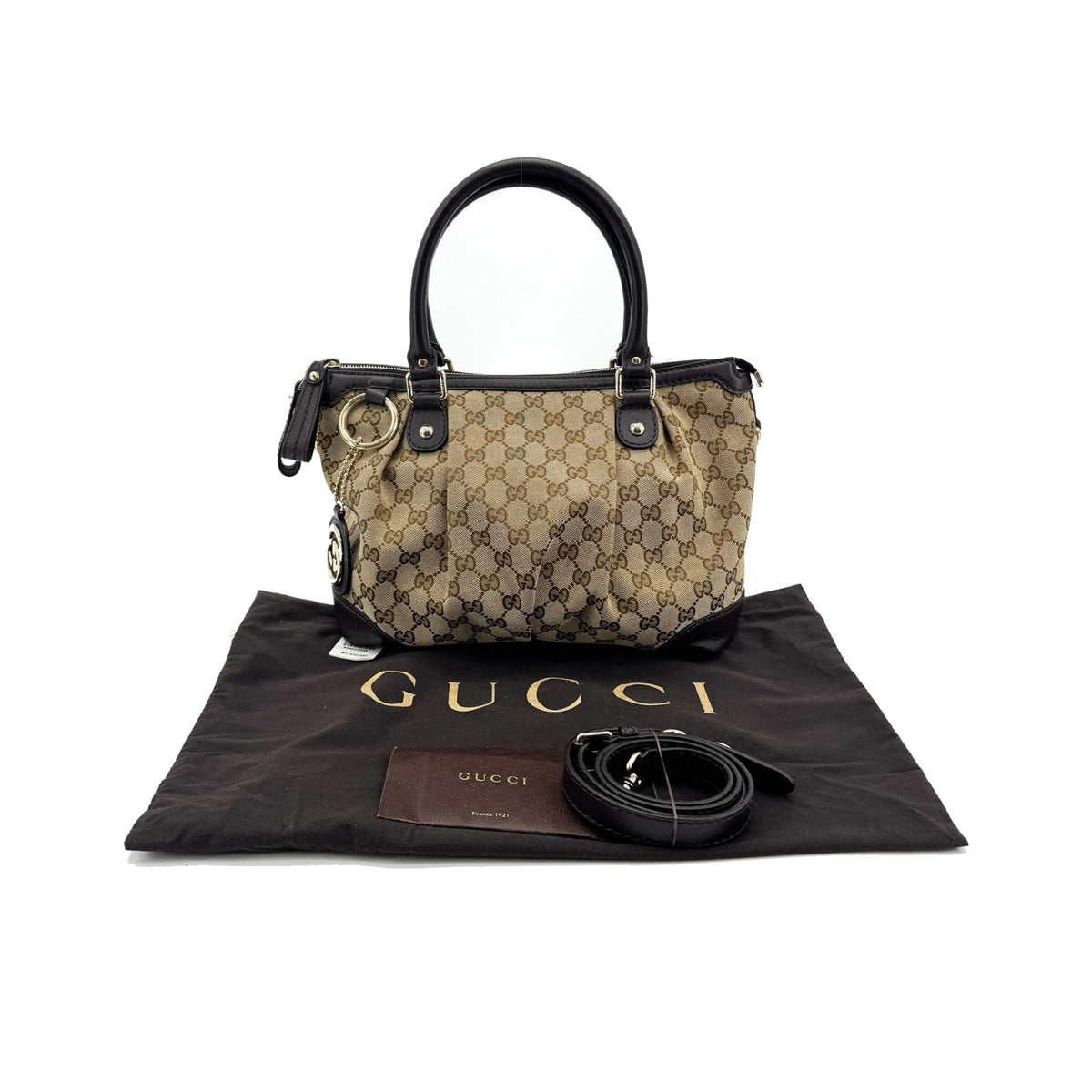 Gucci Sukey Top Handle Satchel GG Canvas with Leather, Brown, Canvas, Handbag