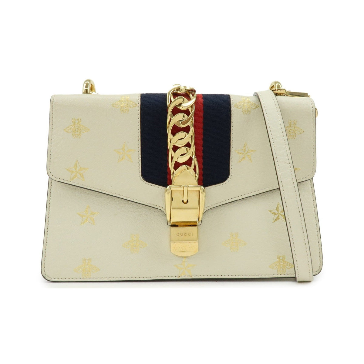 Gucci Sylvie Belt Leather, Beige, Calfskin, Handbag