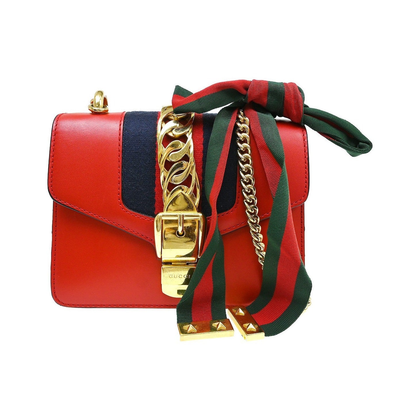 Gucci Sylvie Chain Leather, Red, Leather, Shoulder Bag