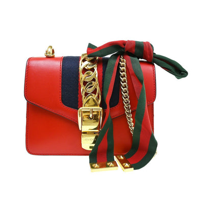 Gucci Sylvie Chain Leather, Red, Leather, Shoulder Bag