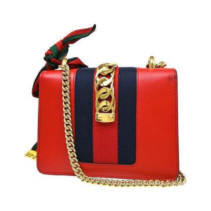 Gucci Sylvie Chain Leather, Red, Leather, Shoulder Bag