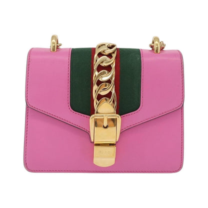 Gucci Sylvie Chain Leather, Pink, Leather, Shoulder Bag