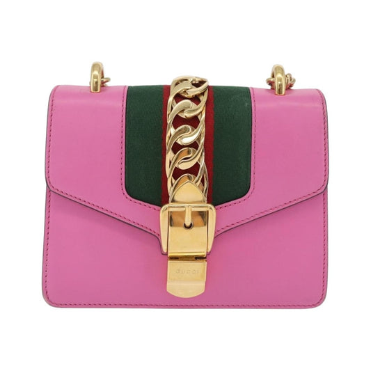 Gucci Sylvie Chain Leather, Pink, Leather, Shoulder Bag