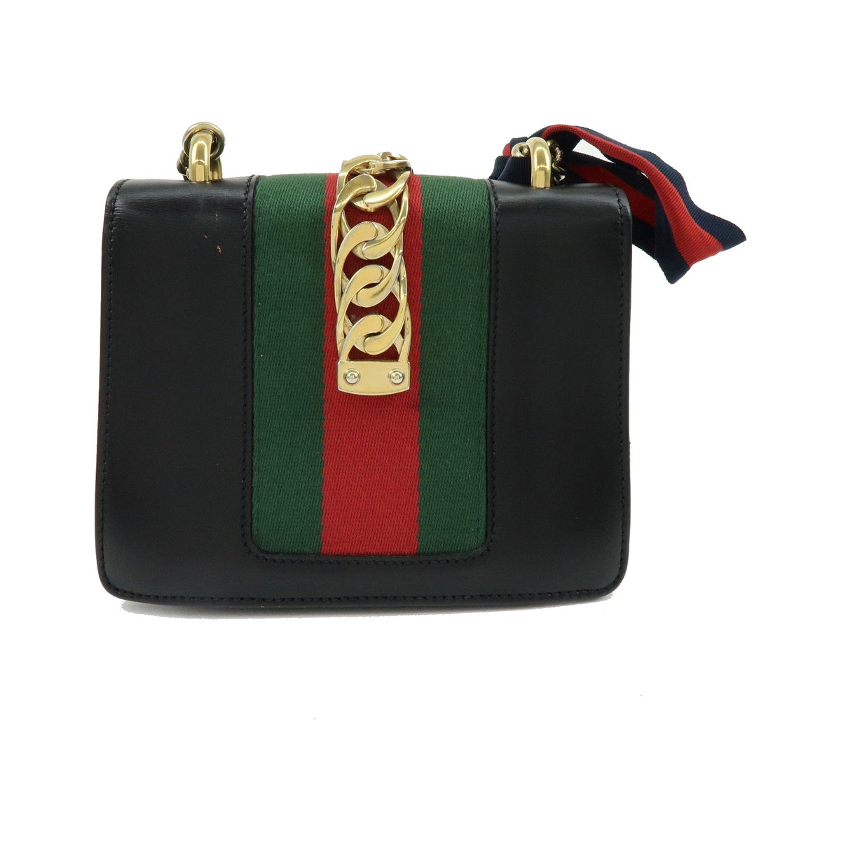 Gucci Sylvie Chain Leather, Black, Leather, Shoulder Bag