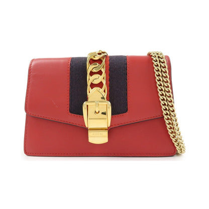 Gucci Sylvie Chain Leather, Red, Leather, Shoulder Bag