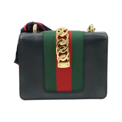 Gucci Sylvie Chain Leather, Black, Leather, Shoulder Bag