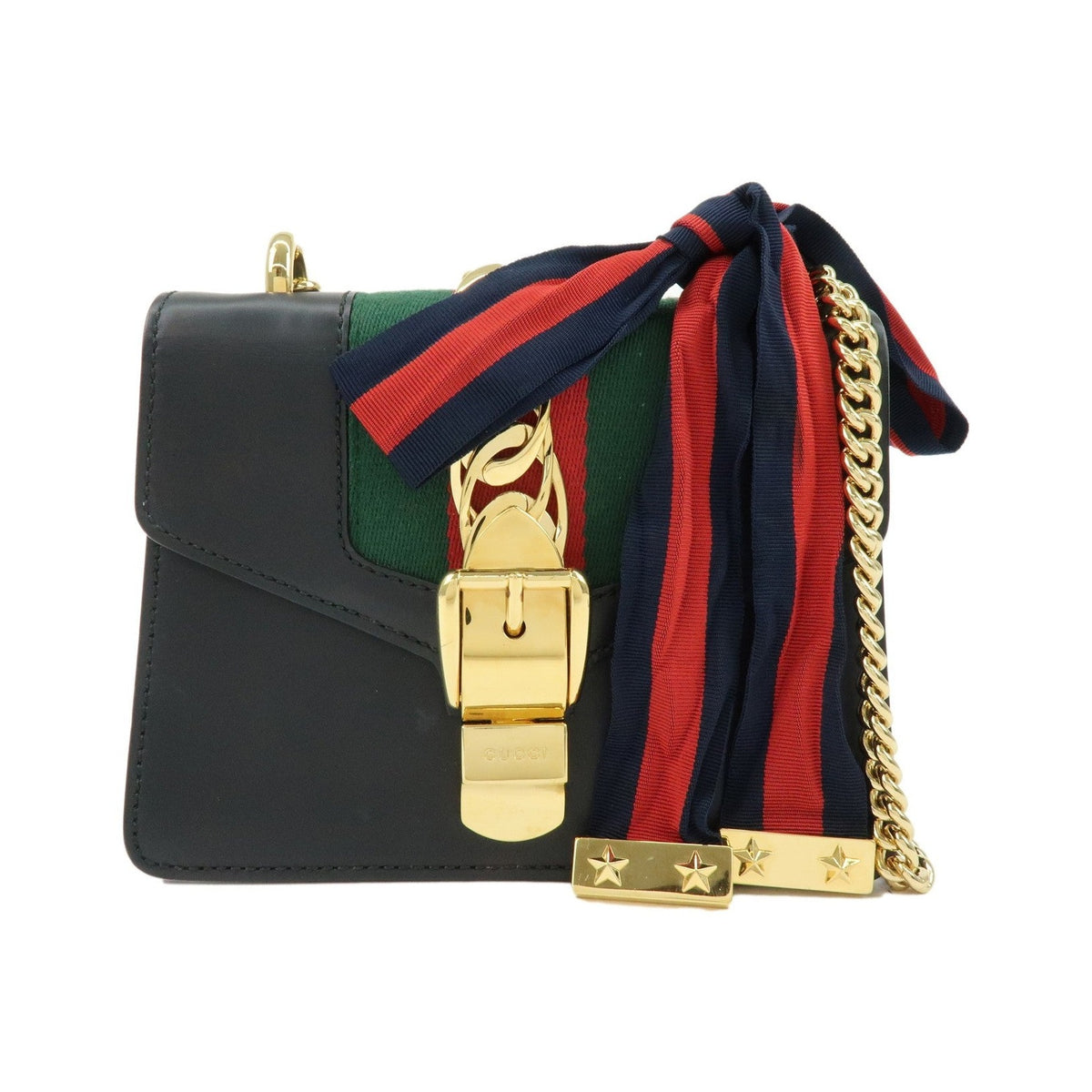 Gucci Sylvie Leather, Black, Leather, Shoulder Bag