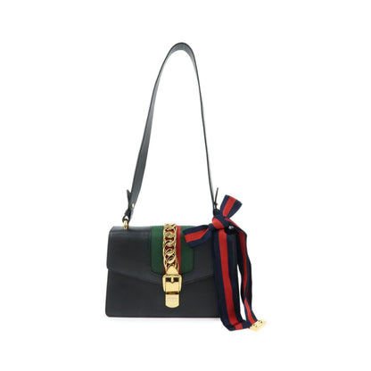 Gucci Sylvie Leather, Black, Leather, Shoulder Bag