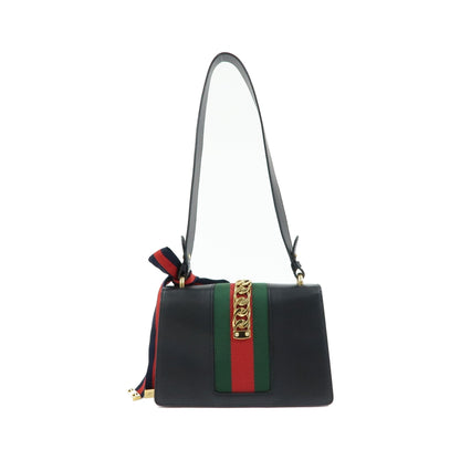 Gucci Sylvie Leather, Black, Leather, Shoulder Bag