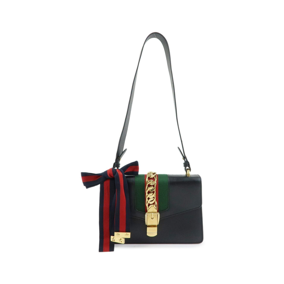 Gucci Sylvie Leather, Black, Leather, Shoulder Bag
