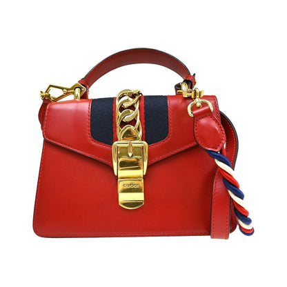Gucci Sylvie Top Handle Leather, Red, Leather, Handbag