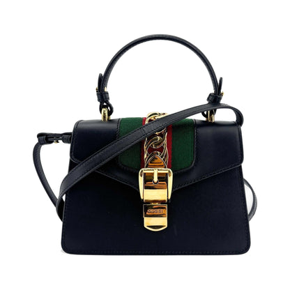 Gucci Sylvie Top Handle Leather, Black, Leather, Handbag