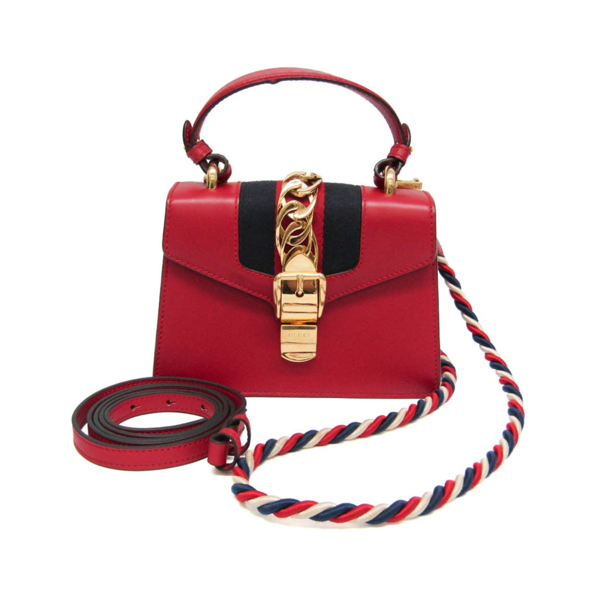 Gucci Sylvie Top Handle Leather, Red, Leather, Handbag