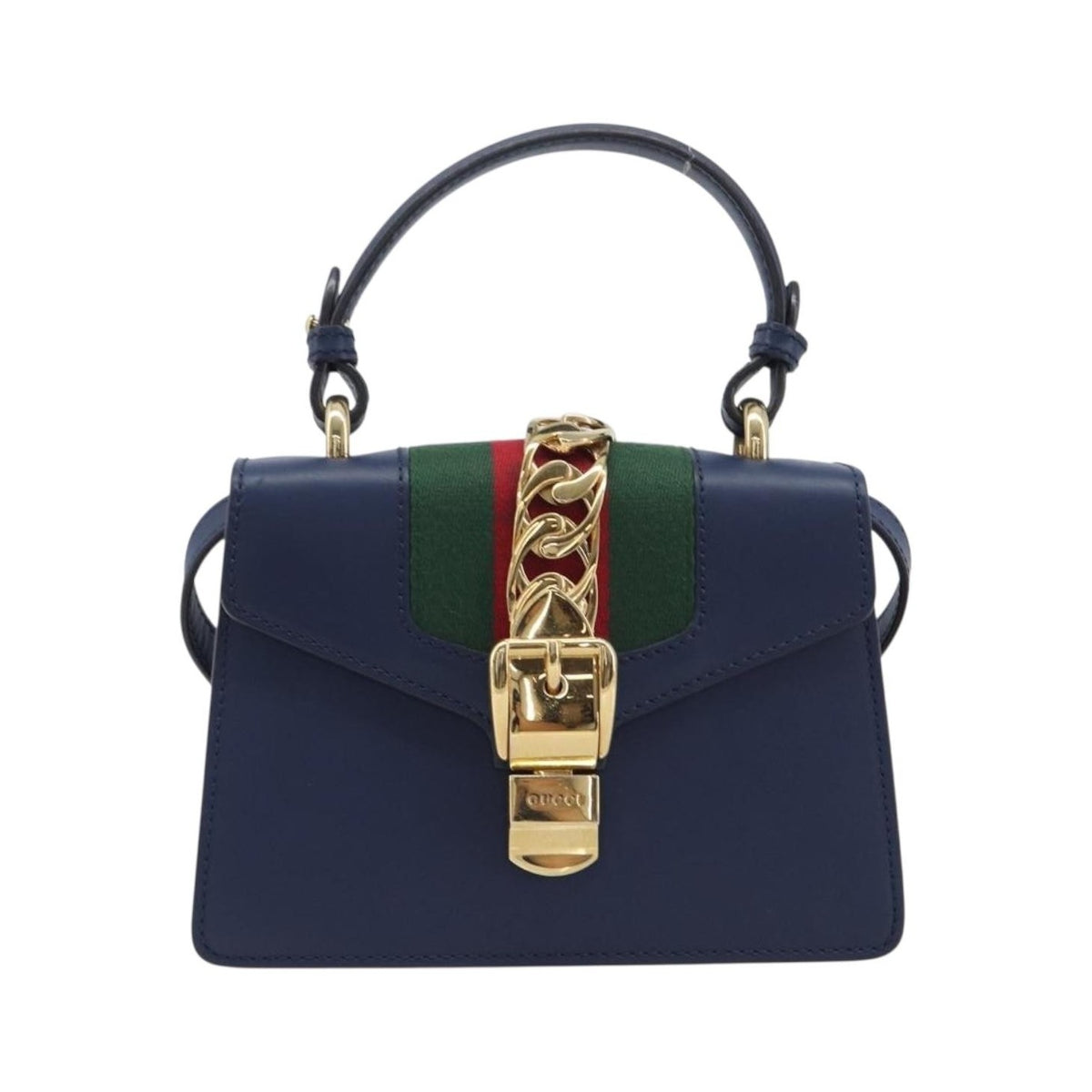 Gucci Sylvie Top Handle Leather, Navy, Leather, Handbag