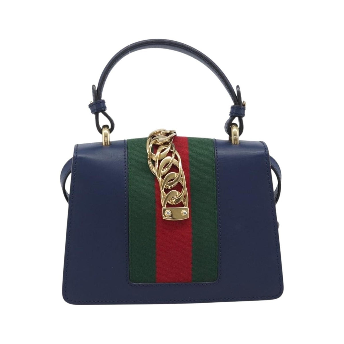 Gucci Sylvie Top Handle Leather, Navy, Leather, Handbag