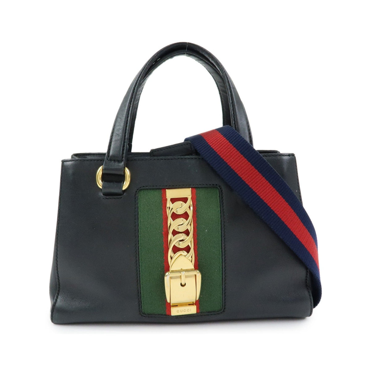 Gucci Sylvie Top Handle Leather, Black, Leather, Handbag