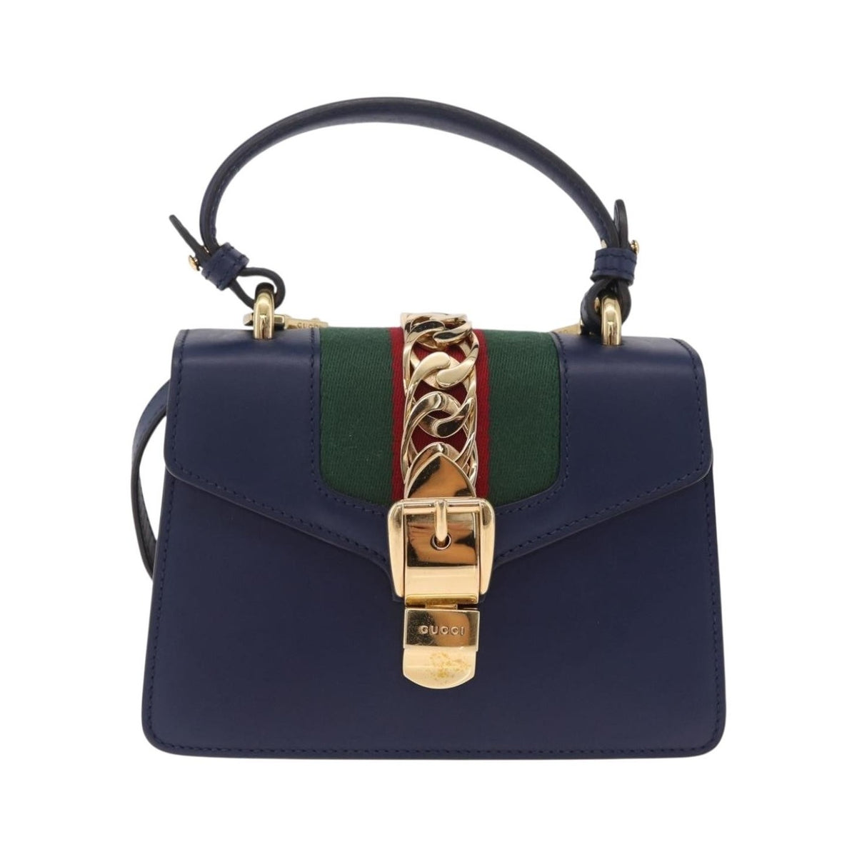 Gucci Sylvie Top Handle Leather, Navy, Leather, Handbag