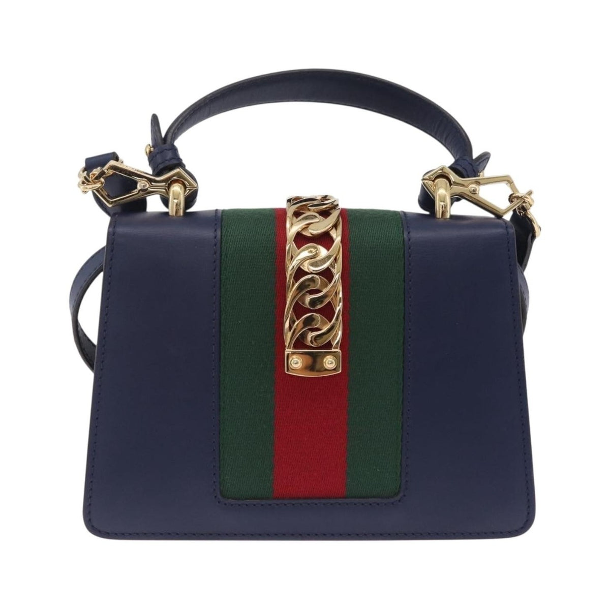 Gucci Sylvie Top Handle Leather, Navy, Leather, Handbag