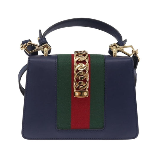 Gucci Sylvie Top Handle Leather, Navy, Leather, Handbag