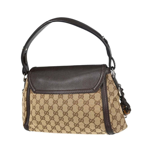 Gucci Techno Horsebit Flap Hobo Leather, Beige, Canvas, Shoulder Bag
