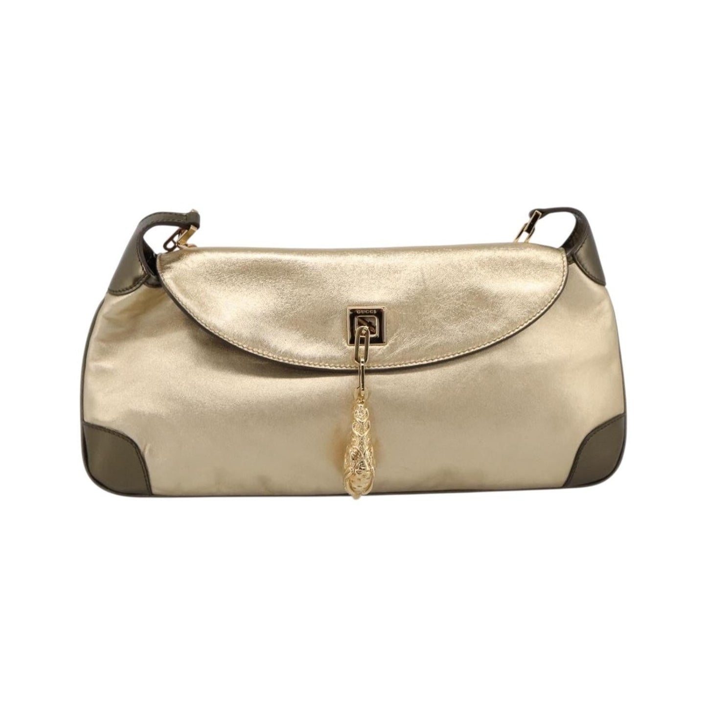 Gucci Tiger Charm Leather, Gold, Leather, Shoulder Bag