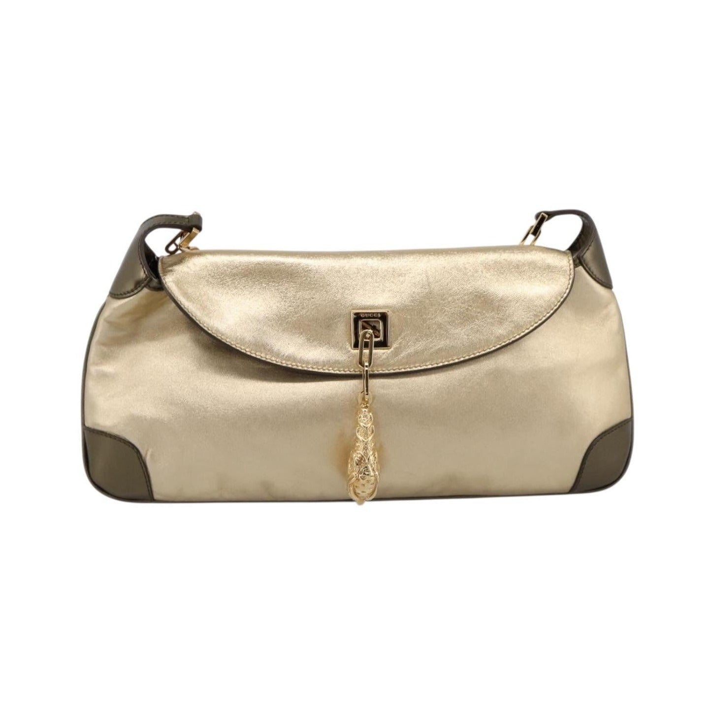 Gucci Tiger Charm Leather, Gold, Leather, Shoulder Bag
