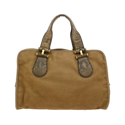 Gucci Twice Satchel Nubuck with Python, Brown, Suede, Handbag