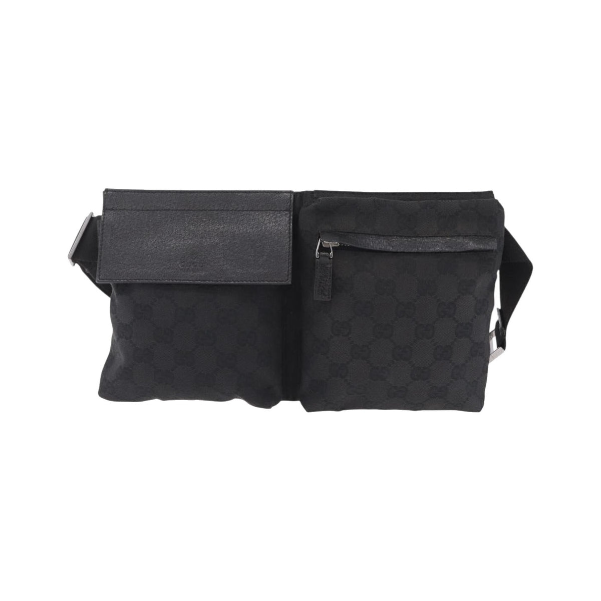 Gucci Two Pocket Belt Bag GG Canvas, Black, Canvas, Handbag