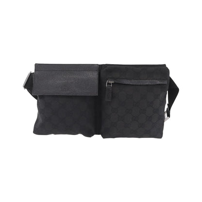 Gucci Two Pocket Belt Bag GG Canvas, Black, Canvas, Handbag