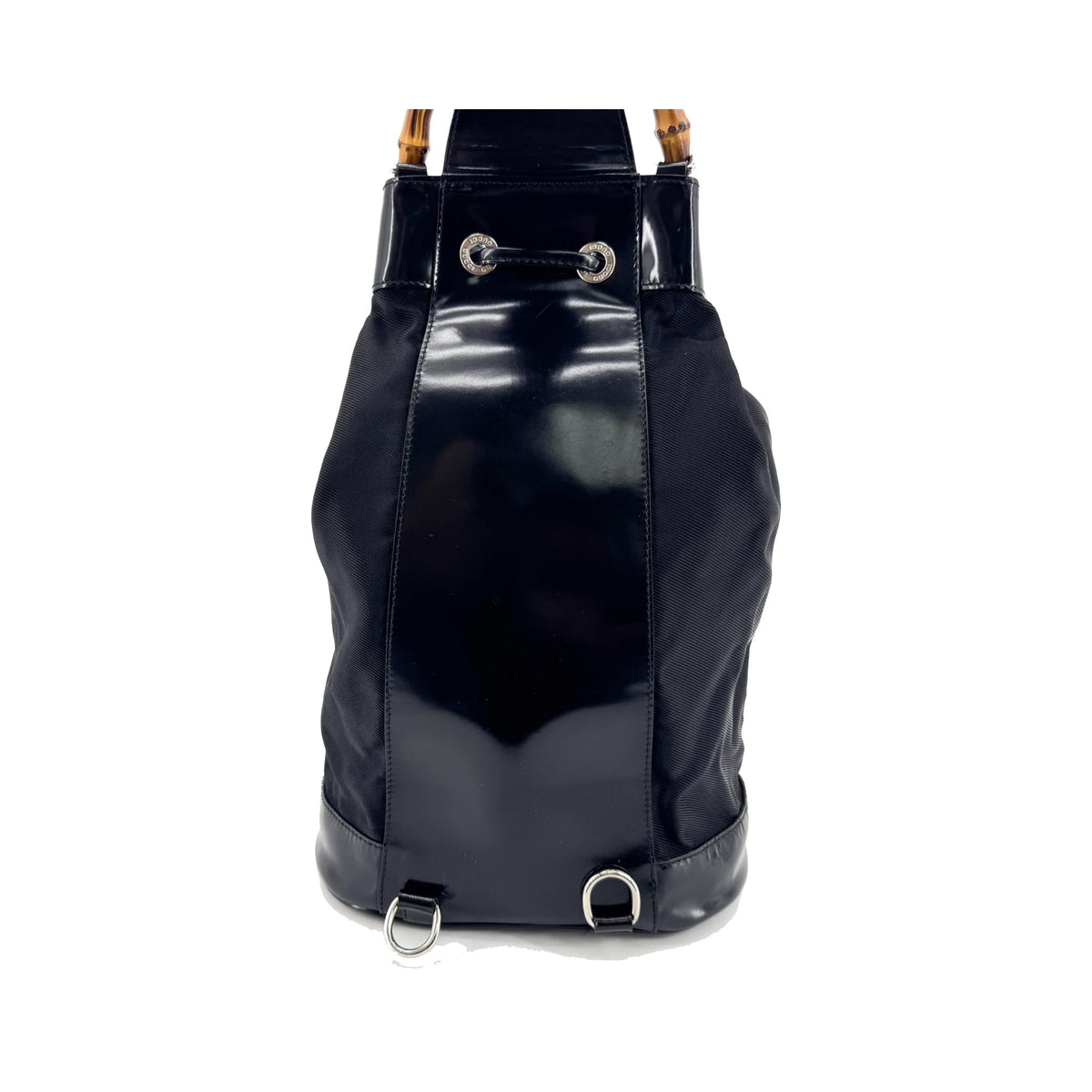 Gucci Vintage Bamboo Drawstring Suede and Leather, Black, Nylon, Backpack