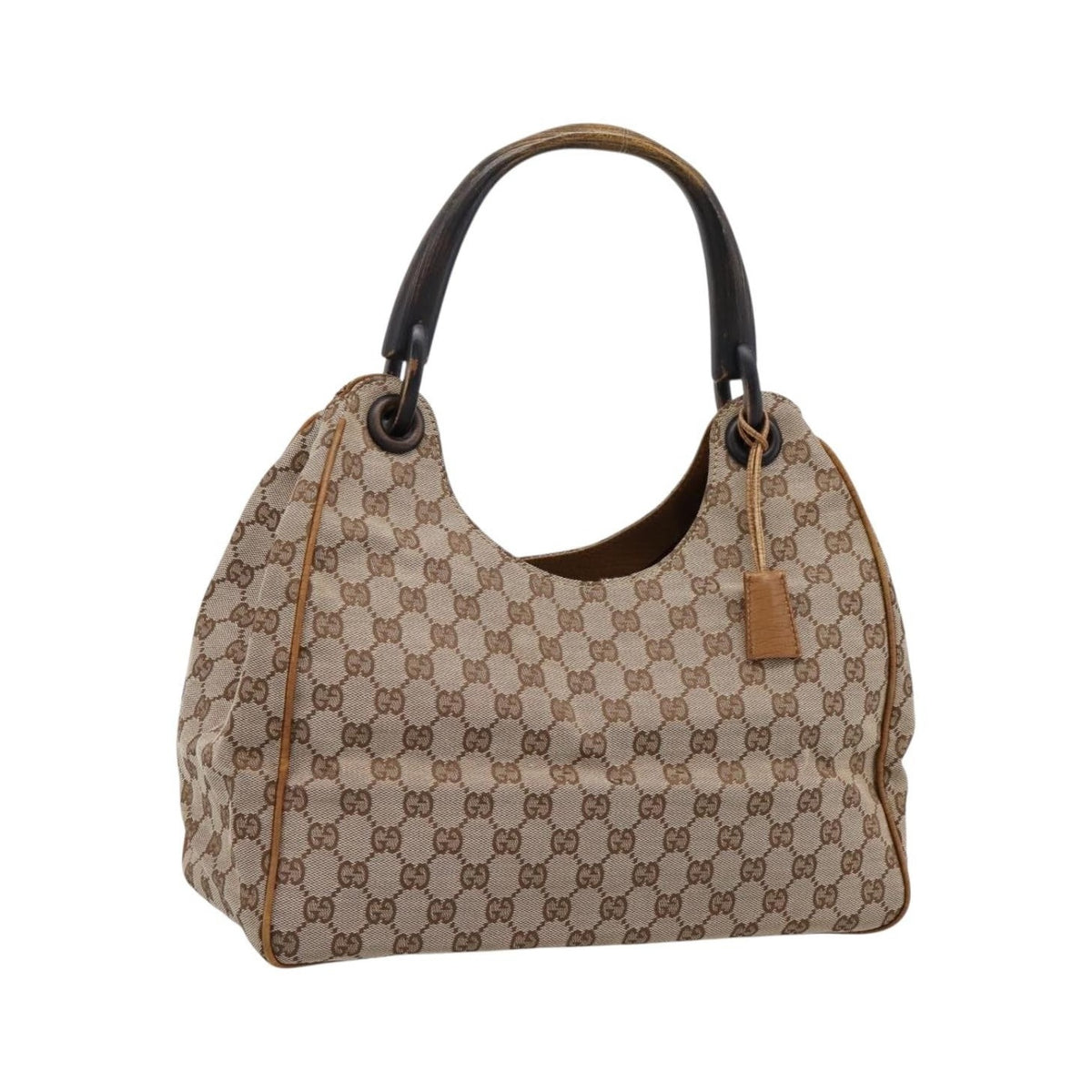 Gucci Vintage Bamboo Handle GG Canvas, Beige, Canvas, Tote Bag