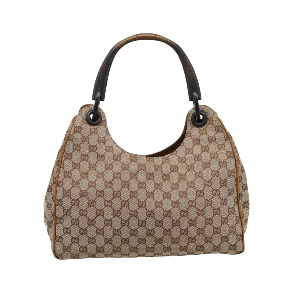 Gucci Vintage Bamboo Handle GG Canvas, Beige, Canvas, Tote Bag