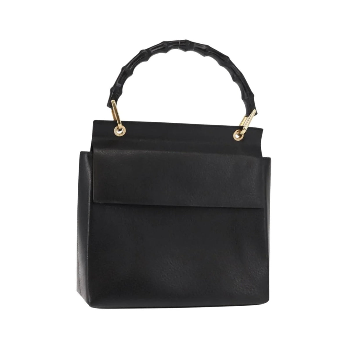 Gucci Vintage Bamboo Handle Leather, Black, Leather, Handbag