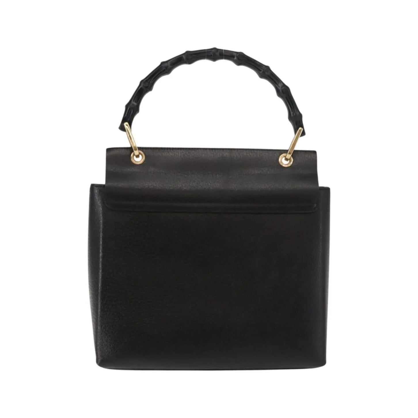 Gucci Vintage Bamboo Handle Leather, Black, Leather, Handbag
