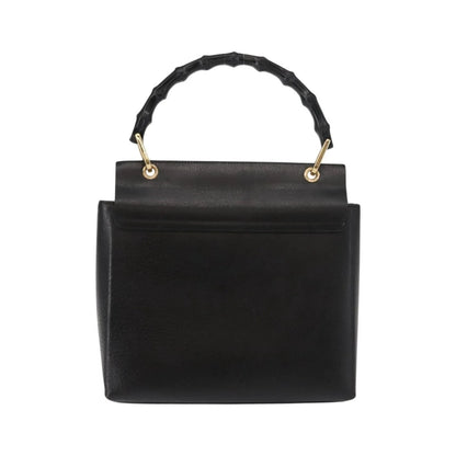 Gucci Vintage Bamboo Handle Leather, Black, Leather, Handbag