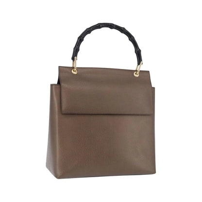 Gucci Vintage Bamboo Handle Leather, Brown, Leather, Handbag