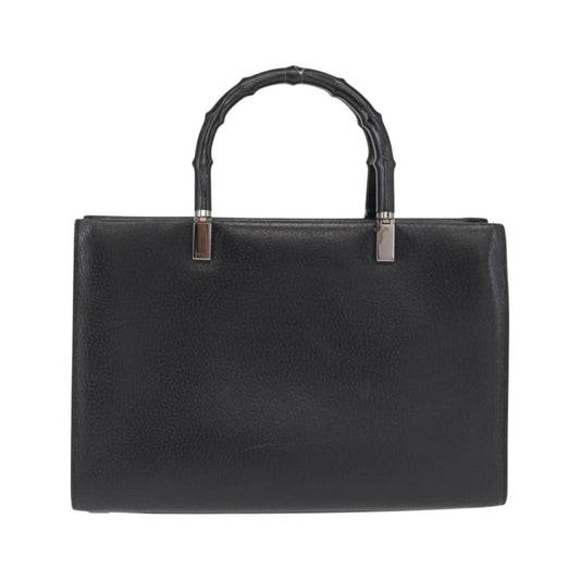 Gucci Vintage Bamboo Handle Leather, Black, Leather, Handbag