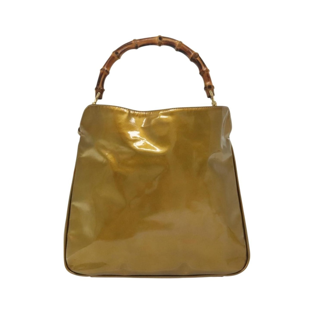 Gucci Vintage Bamboo Handle Open Hobo Leather, Gold, Patent Leather, Shoulder Bag