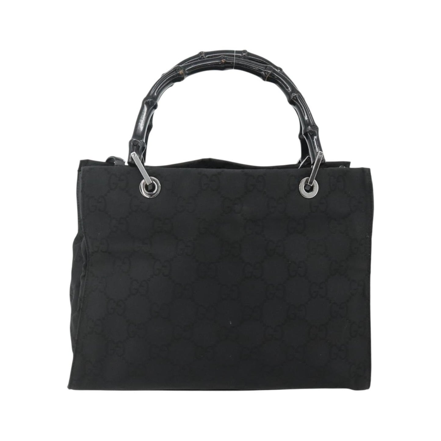 Gucci Vintage Bamboo Handle Tote GG Canvas, Black, Canvas, Tote Bag