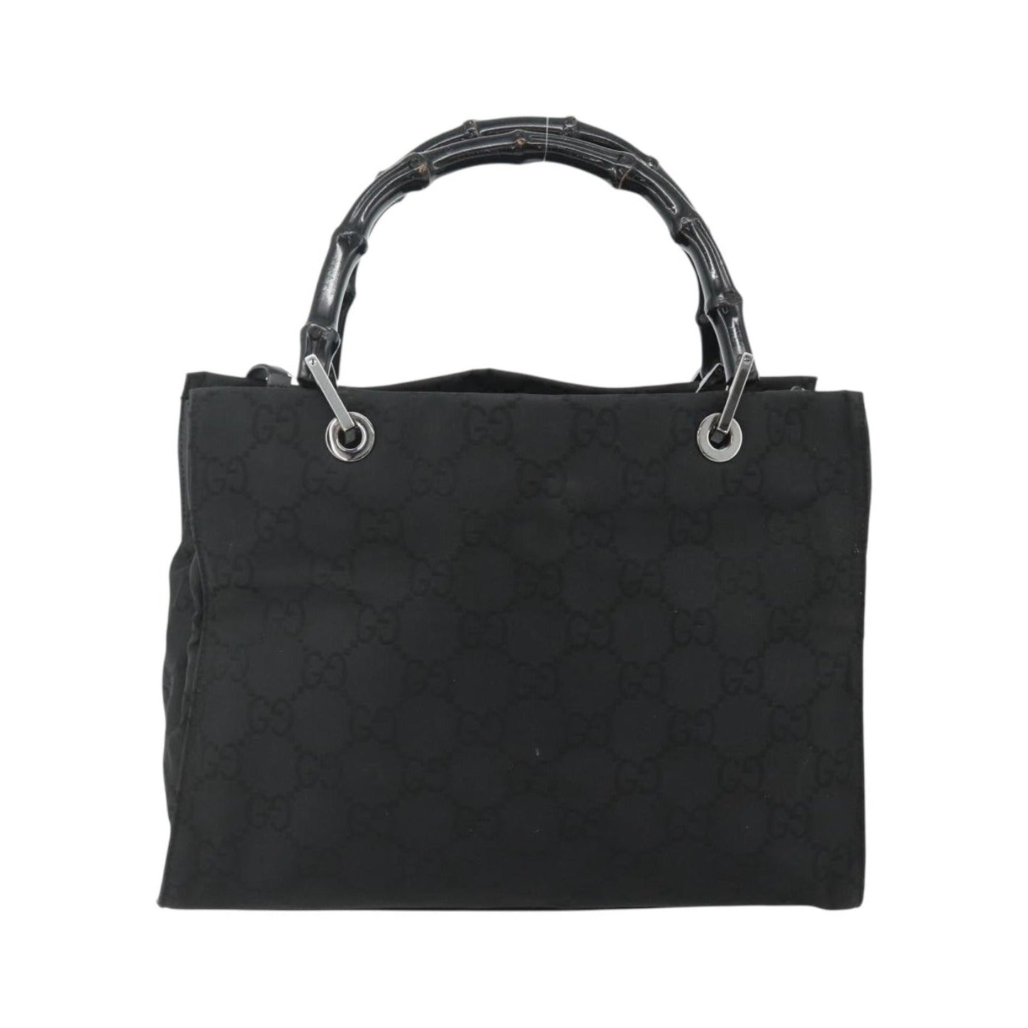 Gucci Vintage Bamboo Handle Tote GG Canvas, Black, Canvas, Tote Bag