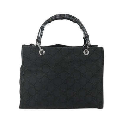 Gucci Vintage Bamboo Handle Tote GG Canvas, Black, Canvas, Tote Bag