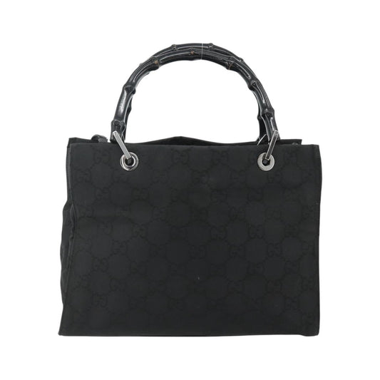 Gucci Vintage Bamboo Handle Tote GG Canvas, Black, Canvas, Tote Bag