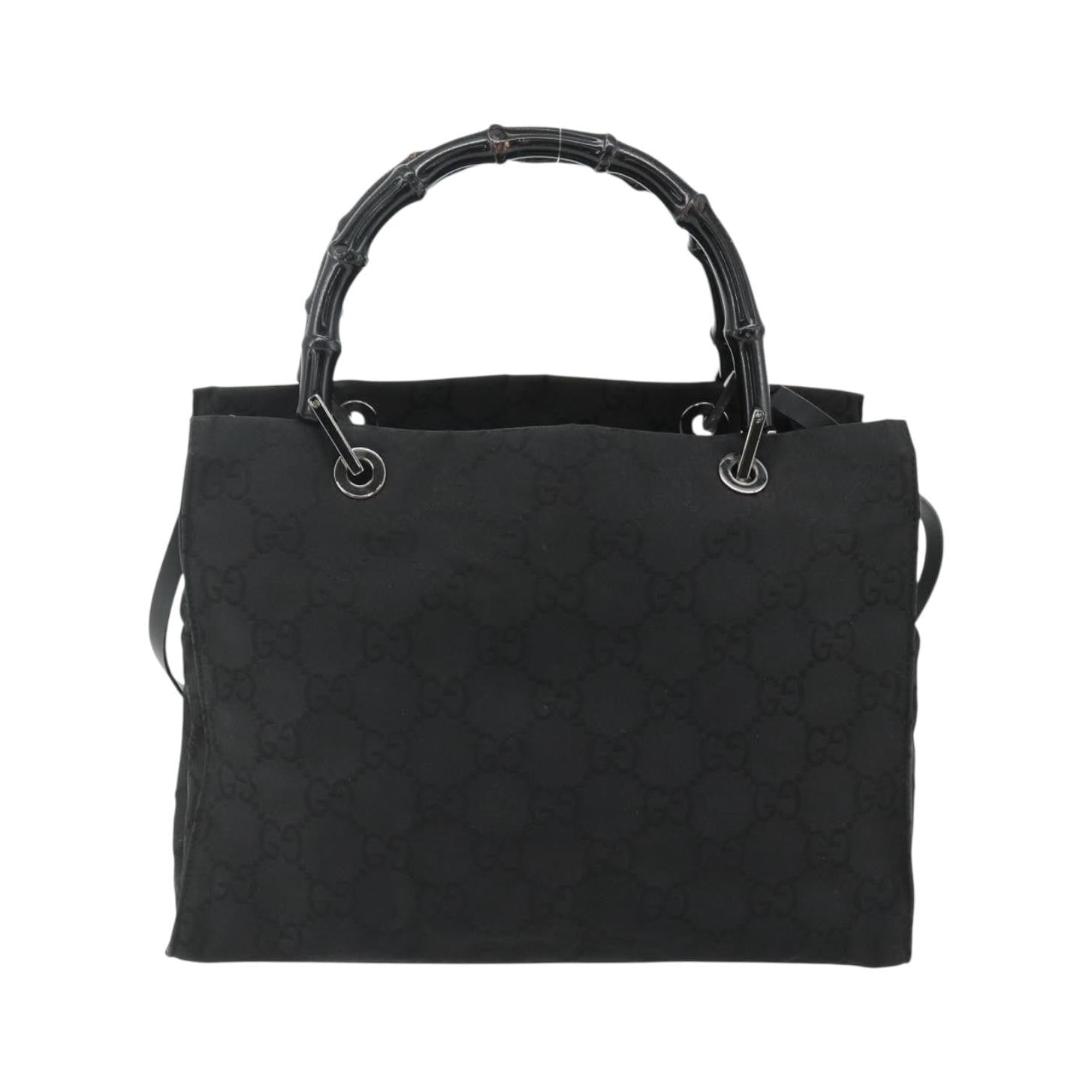 Gucci Vintage Bamboo Handle Tote GG Canvas, Black, Canvas, Tote Bag