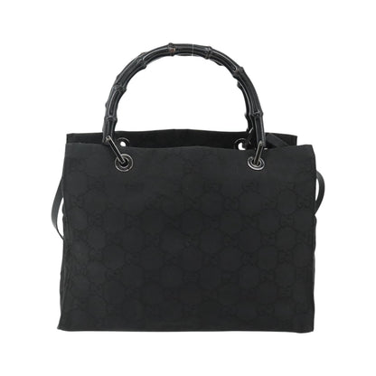Gucci Vintage Bamboo Handle Tote GG Canvas, Black, Canvas, Tote Bag