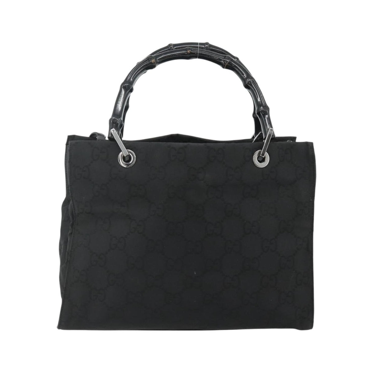 Gucci Vintage Bamboo Handle Tote GG Canvas, Black, Canvas, Tote Bag